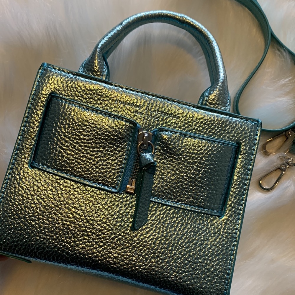 Brandon Blackwood Kuei Bag In Metallic Blue Vegan Leather With Silver Hardware